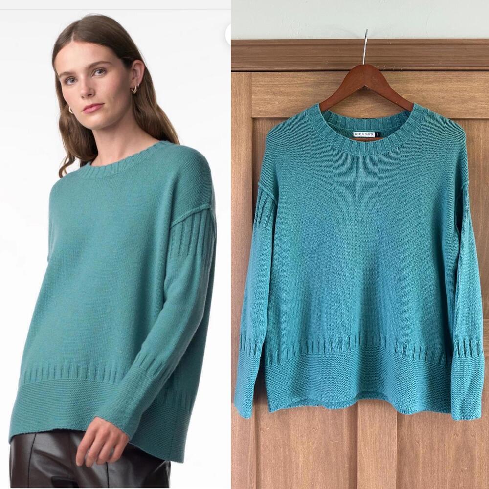 Zaket & Plover Pearl Stitch Wool Blend Knit Sweater in Lagoon Blue Women’s Small